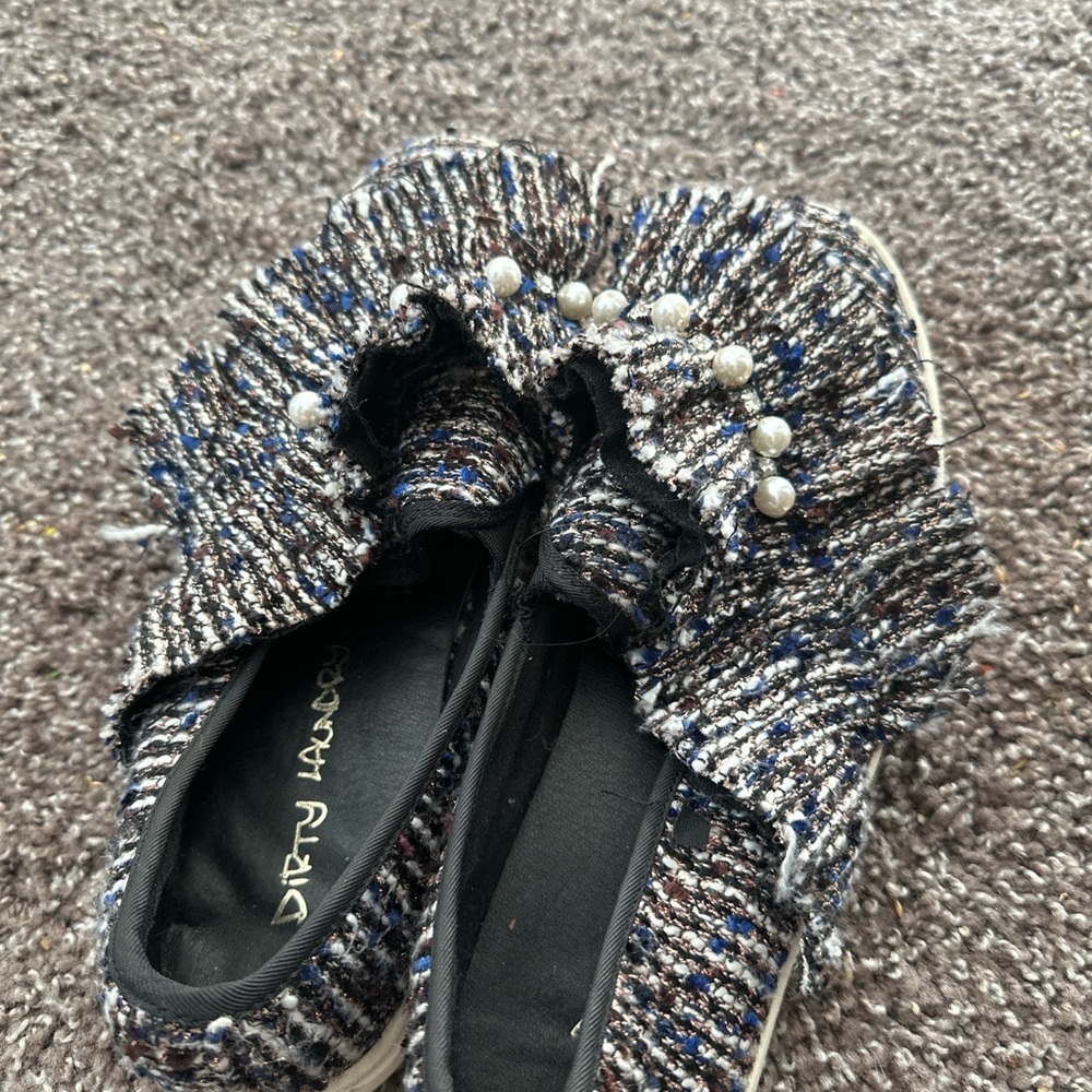 Dirty Laundry Black and White Tweed Flats with Pearl Accents